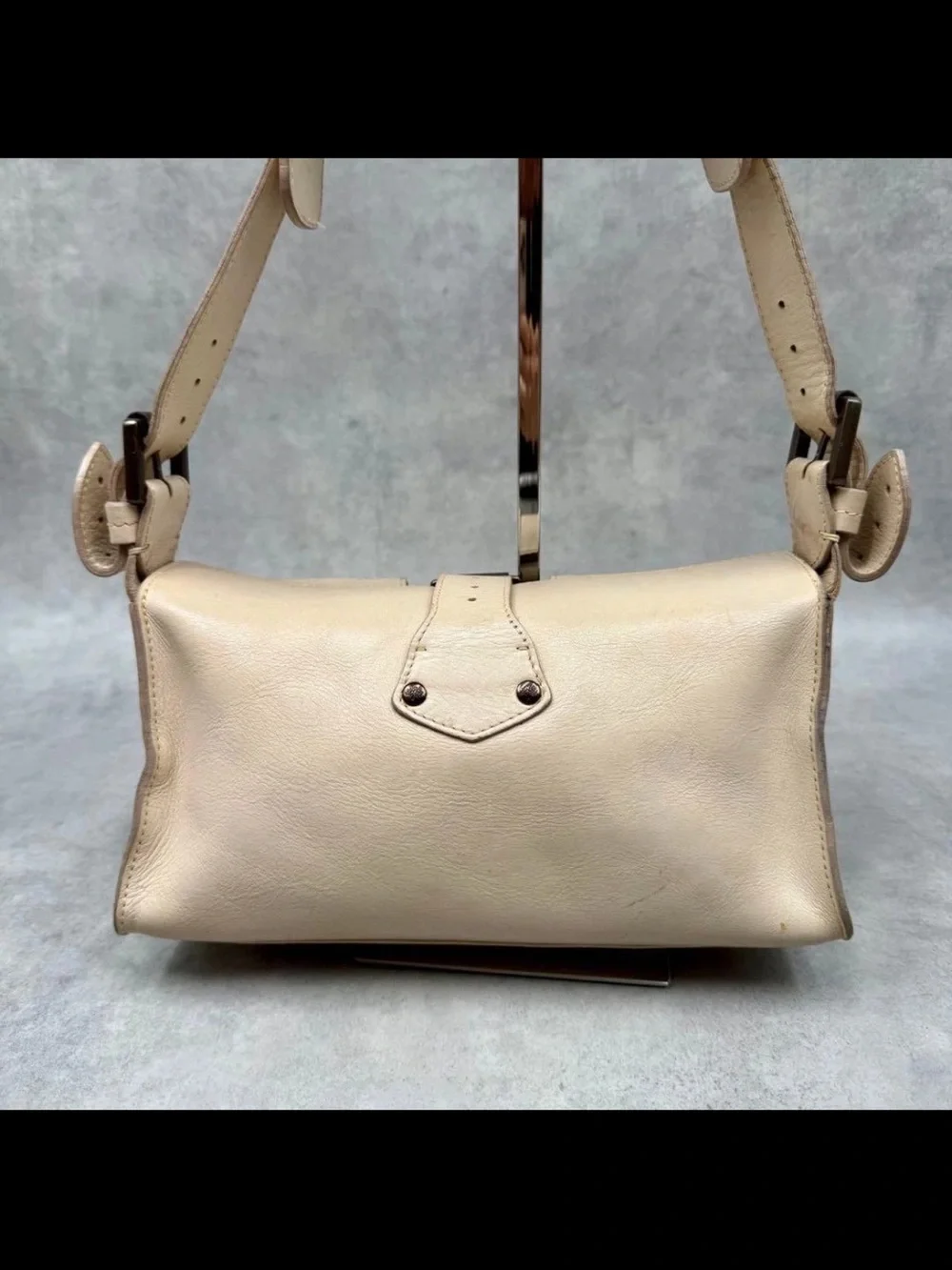 Mulberry Beige Cream Double-Pocket Leather Shoulder Bag